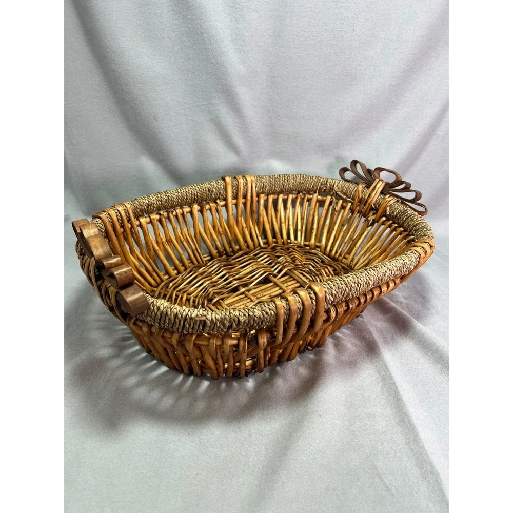Vintage Wicker Basket Brown Oval Bentwood Bow Handles‎ Cottagecore  18.5